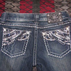 Miss Me Jeans Size 26 x 33 Easy Boot Low Rise Denim Studs chains sequins